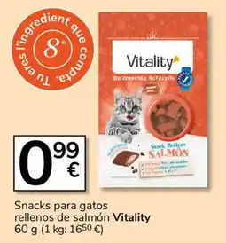 Consum Vitality snacks para gatos rellenos de salmón oferta