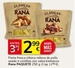 Consum Rana pasta fresca clásica rellena de pollo asado o costillas con salsa barbacoa oferta