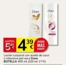 Consum Dove loción corporal con aceite de coco o intensiva piel seca oferta
