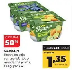 Alimerka Sojasun - postre de soja con arandanos o mandarina y lima oferta