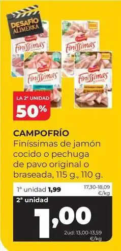 Alimerka Campofrío - finissimas de jamon cocido o pechuga de pavo original o braseada oferta