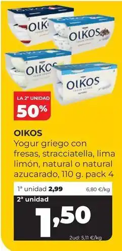 Alimerka Oikos - yogur griego con fresas, stracciatella, lima limon, natural o natural azucarado oferta