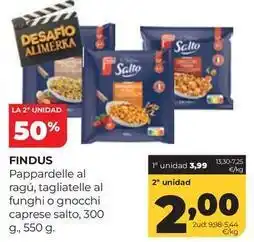Alimerka Findus - pappardelle al ragu, tagliatelle al funghi o gnocchi caprese salto oferta
