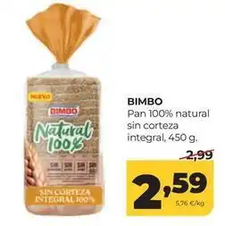 Alimerka Bimbo - pan 100% natural sin corteza integral oferta