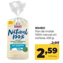 Alimerka Bimbo - pan de molde 100% natural sin corteza oferta