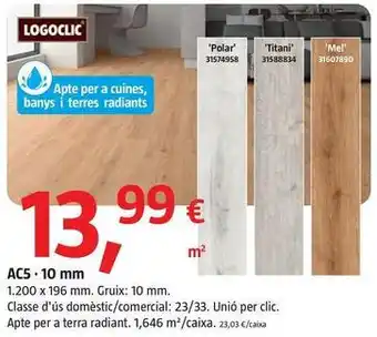 Logoclic - suelos laminados ac5 10 mm polar
