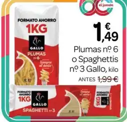 Supermercados El Jamón Gallo plumas n° 6 o spaghettis n° 3 oferta