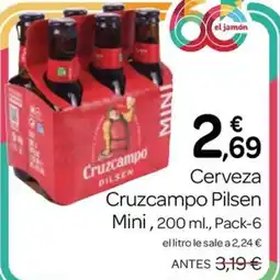 Supermercados El Jamón Cerveza Cruzcampo Pilsen oferta