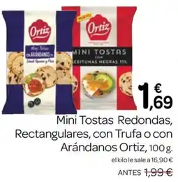 Supermercados El Jamón Ortiz mini tostas con arándanos oferta