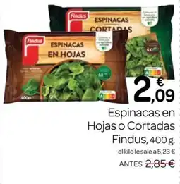 Supermercados El Jamón Findus espinacas en hojas o cortadas oferta