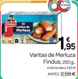 Supermercados El Jamón Findus varitas de Merluza oferta