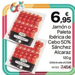 Supermercados El Jamón Sánchez Alcaraz jamón o paleta ibérica de cebo 50% oferta