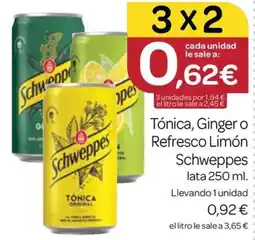 Supermercados El Jamón Schweppes Tónica, Ginger o Refresco Limón oferta