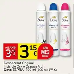 Supermercados Charter Dove Desodorant Original, Invisible Dry o Dragon Fruit oferta