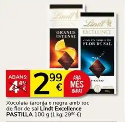 Supermercados Charter Lindt Excellence xocolata taronja o negra amb toc de flor de sal oferta