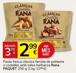 Supermercados Charter Rana pasta fresca clàssica farcida de pollastre o costelles amb salsa barbacoa oferta