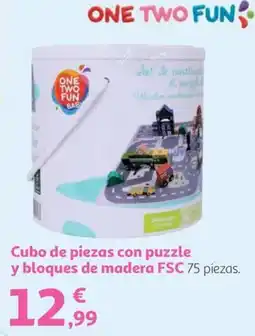 Alcampo One Two Fun Cubo de piezas con puzzle y bloques de madera FSC oferta