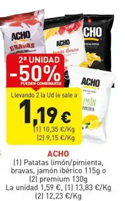 Hiperber Acho patatas limón/pimienta, bravas, jamón ibérico oferta