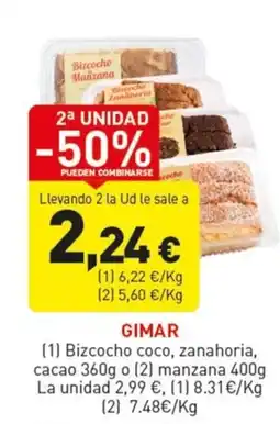 Hiperber GIMAR Bizcocho coco, zanahoria, cacao o manzana oferta