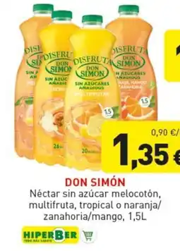 Hiperber Don Simón nectar sin azúcar melocotón multifruta tropical o naranja zanahoria/mango oferta