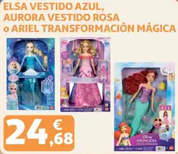 Alcampo Disney Princess Elsa vestido azul, Aurora vestido rosa o Ariel transformación mágica oferta