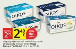 Consum Oikos - yogur griego natural natural azucarado, strucicatella o lime y limon olioa oferta