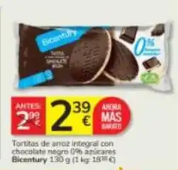Consum Bicentury - tortitas de arroz integral con chocolate negro 0% azucares oferta