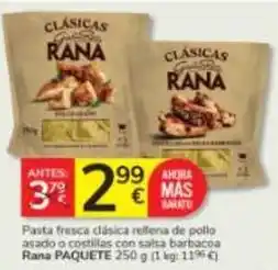 Consum Rana - pasta fresca clasica de pollo asado o costillas con salsa barbacoa oferta