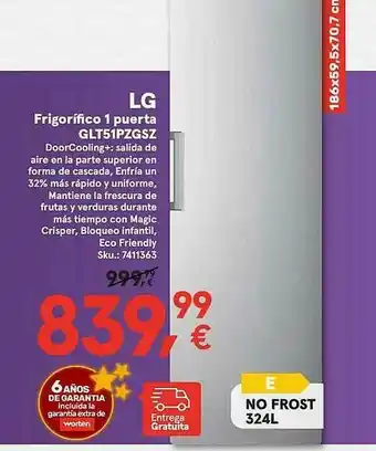 Worten Lg Frigorifico 1 Puerta Glt51pzgsz oferta