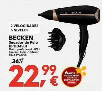 Worten Becken Secador De Pelo Bphd4501 oferta