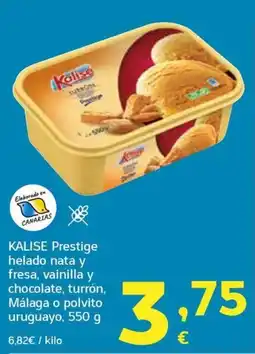 HiperDino Kalise Prestige helado nata y fresa, vainilla y chocolate, turron, Málaga o polvito uruguayo oferta