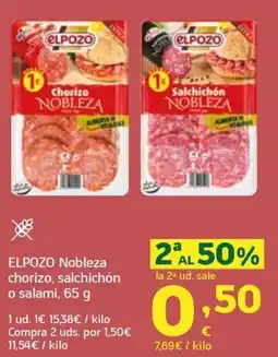 HiperDino Elpozo nobleza chorizo salchichón o salami oferta