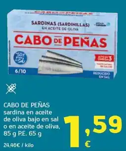 HiperDino Cabo de Peñas sardina en aceite de oliva bajo en sal o en aceite de oliva oferta