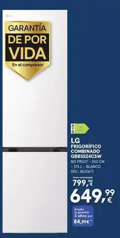 Worten Lg - frigorifico combinado gbb5245cw oferta