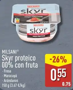 ALDI Milsani skyr proteico 00% con fruta oferta