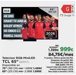 El Corte Inglés Tcl - televisor rgb-miniled 65 oferta