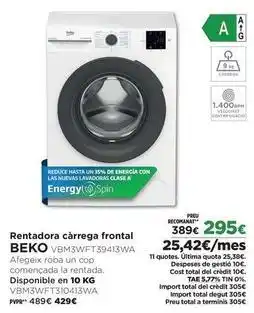 El Corte Inglés Beko - rentadora cartega frontal vm3wft3943wa oferta
