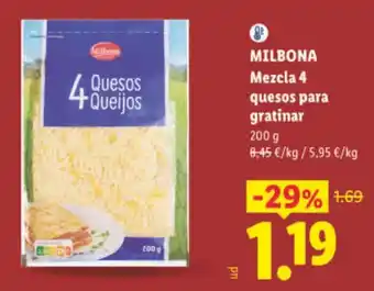 Milbona mezcla 4 quesos para gratinar