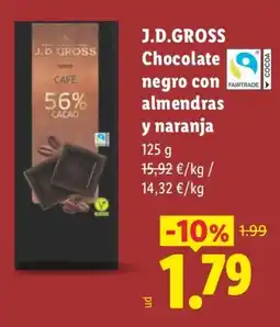 Lidl J.D.GROSS chocolate negro con almendras y naranja oferta