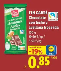 Lidl Fin Carré chocolate con leche y avellana troceada oferta