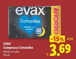 Lidl Evax compresas cottonlike noche con alas oferta