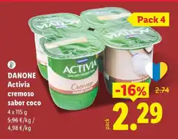 Lidl Danone activia cremoso sabor coco oferta
