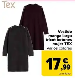 Carrefour Tex vestido manga larga tricot botones mujer oferta