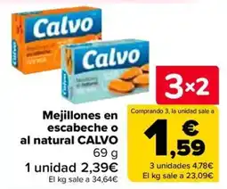 Carrefour Calvo mejillones en escabeche o al natural oferta