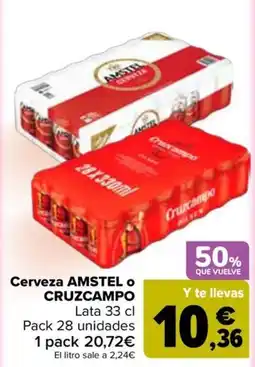Carrefour Cerveza Amstel o Cruzcampo oferta