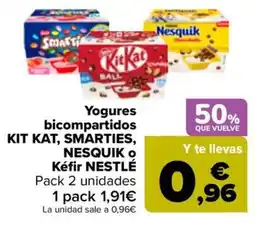 Carrefour Yogures bicompartmentados Kit Kat, Smarties, Nesquik o Kéfir Nestlé oferta