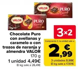 Carrefour Valor chocolate puro con avellanas y caramelo o con trozos de naranja y almendra oferta