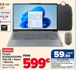 Carrefour Lenovo - portatil 82wq01quspbu ips3 r5 + raton + mochila oferta