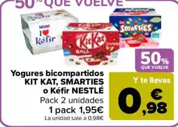 Carrefour Market Yogures bicompartidos KIT KAT, SMARTIES o Kéfir NESTLÉ oferta