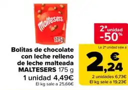 Carrefour Market Maltesers bolitas de chocolate con leche relleno de leche malteada oferta